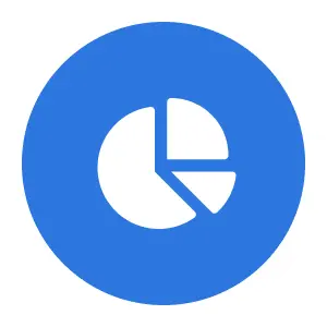Icon 2 A blue circle with a pie chart inside of it.
